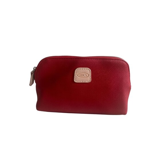 BRICS Red Leather Travel Cosmetic Makeup Toiletry Bag - Picture 3 of 8